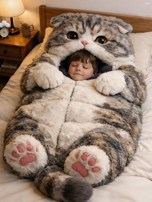 Realistic Cat Sleeping Bag – Plush Wearable Blanket for Kids & Adults