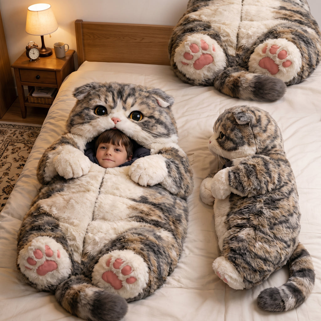 Realistic Cat Sleeping Bag – Plush Wearable Blanket for Kids & Adults