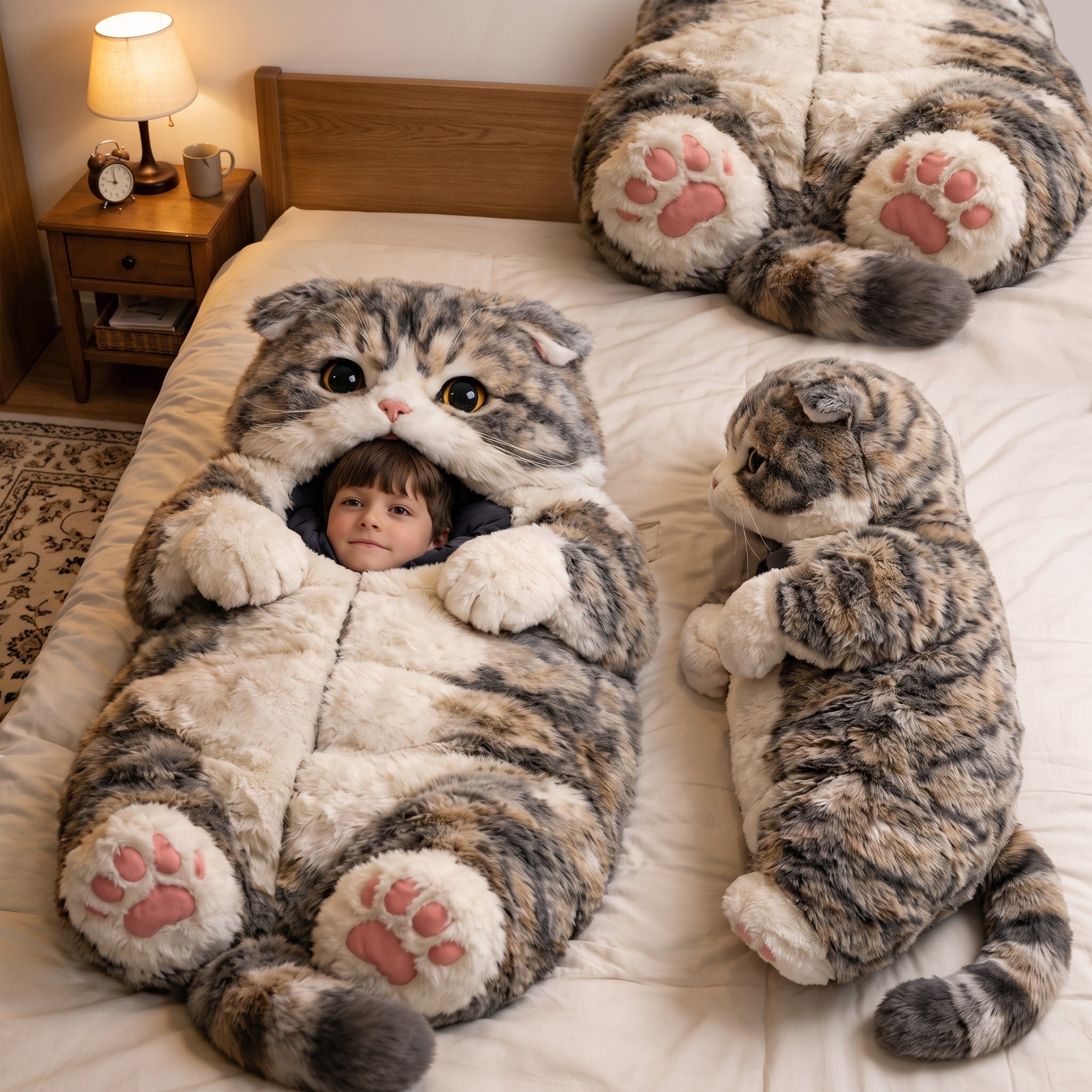 Realistic Cat Sleeping Bag – Plush Wearable Blanket for Kids & Adults