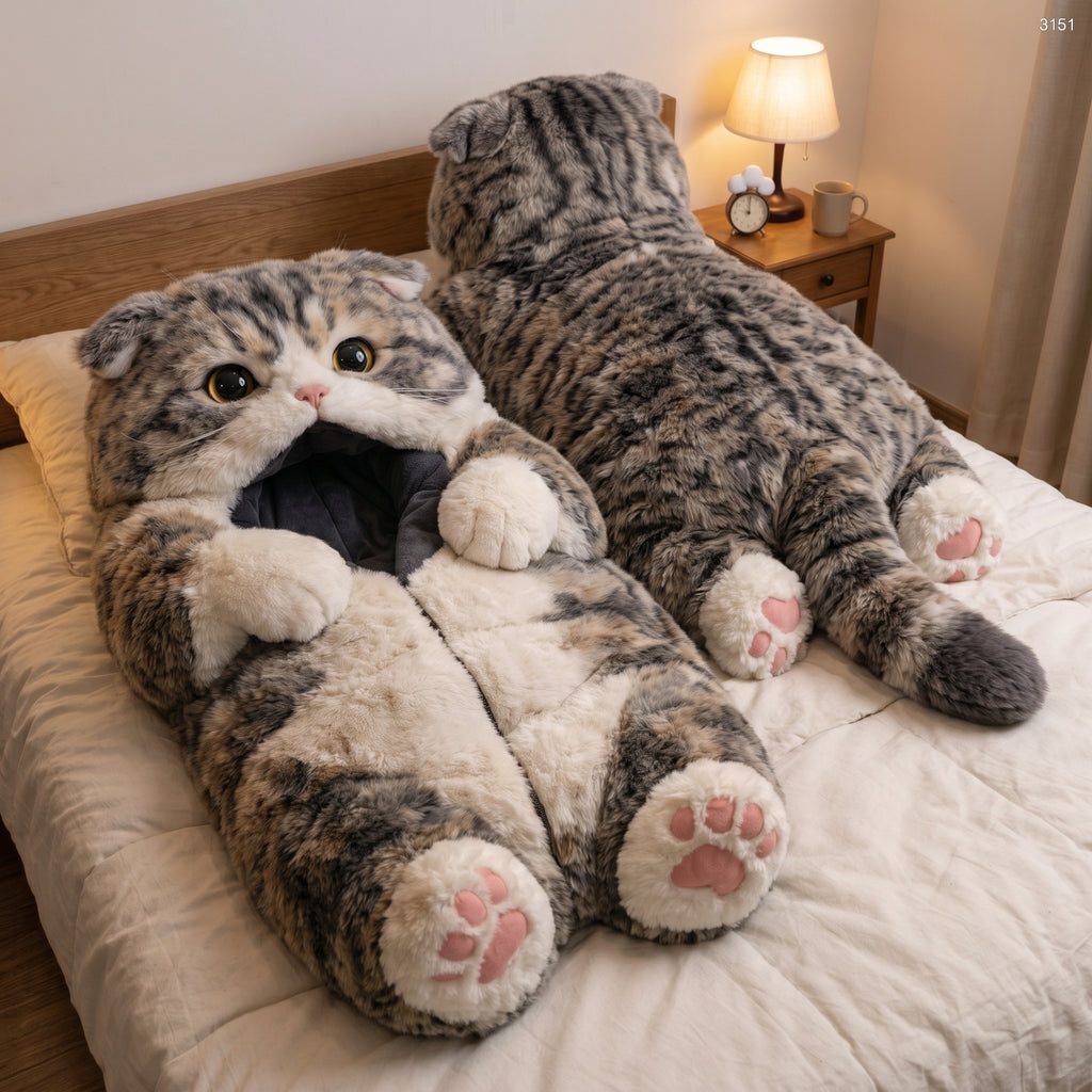 Realistic Cat Sleeping Bag – Plush Wearable Blanket for Kids & Adults