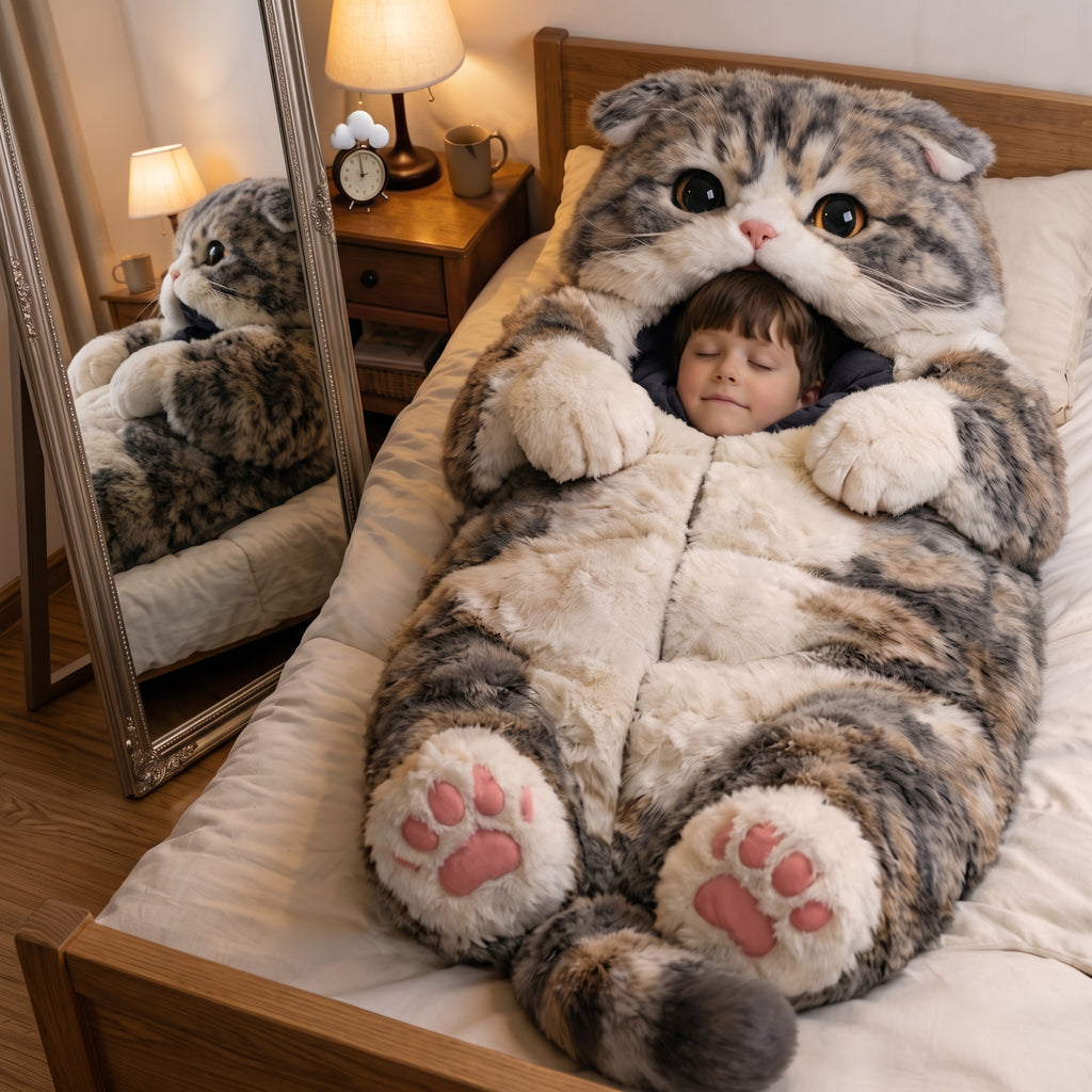 Realistic Cat Sleeping Bag – Plush Wearable Blanket for Kids & Adults