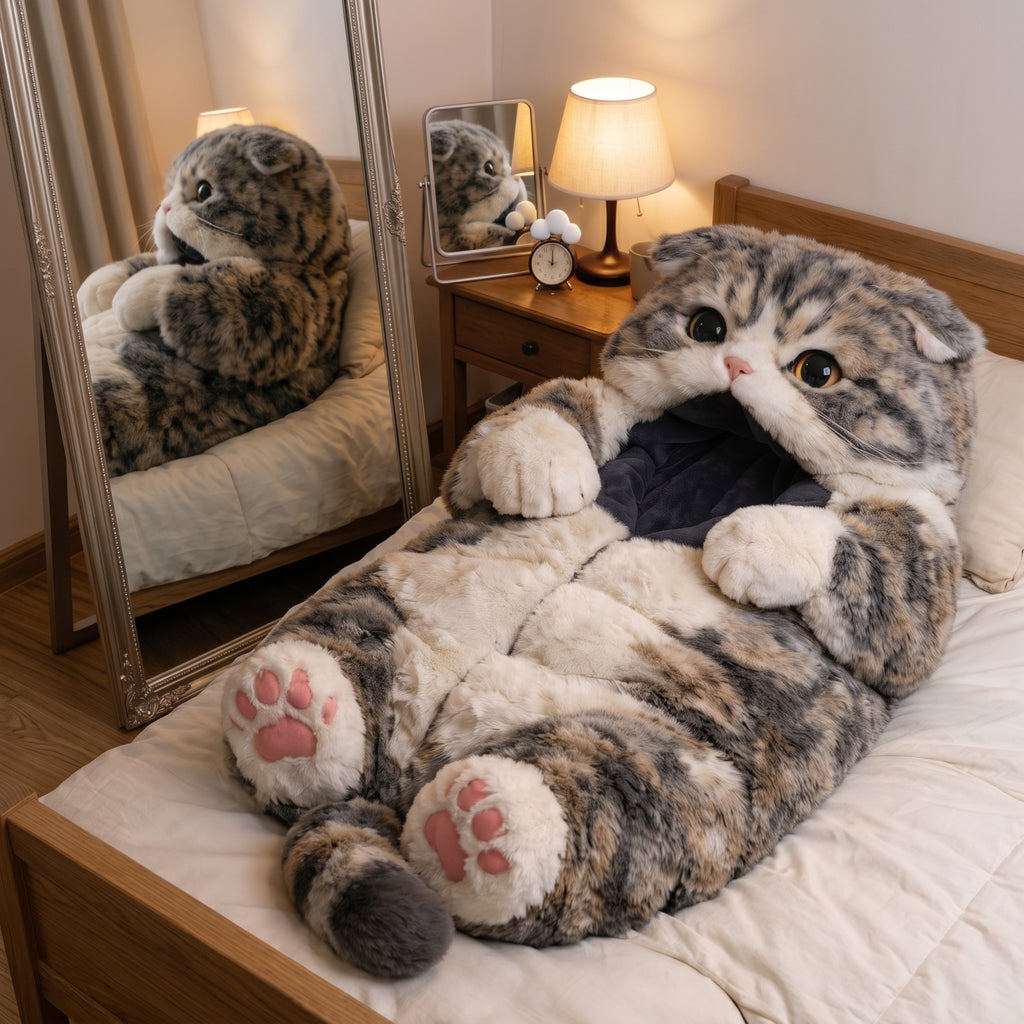 Realistic Cat Sleeping Bag – Plush Wearable Blanket for Kids & Adults
