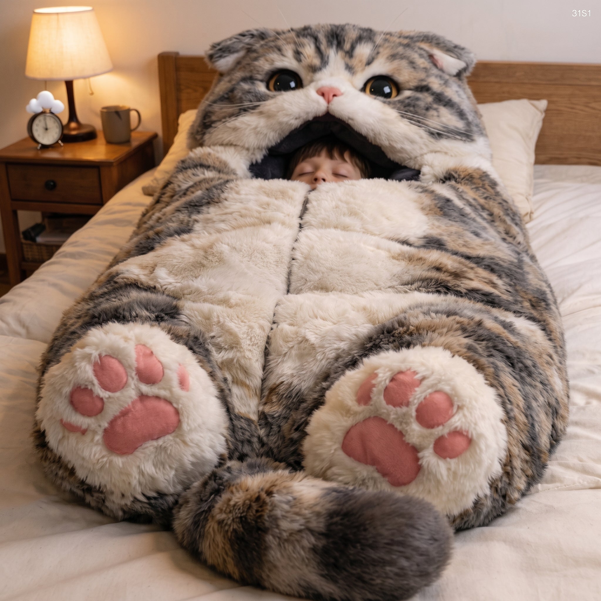 Realistic Cat Sleeping Bag – Plush Wearable Blanket for Kids & Adults