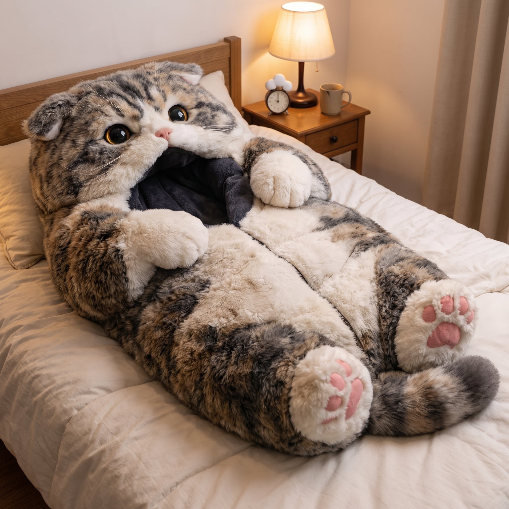 Realistic Cat Sleeping Bag – Plush Wearable Blanket for Kids & Adults