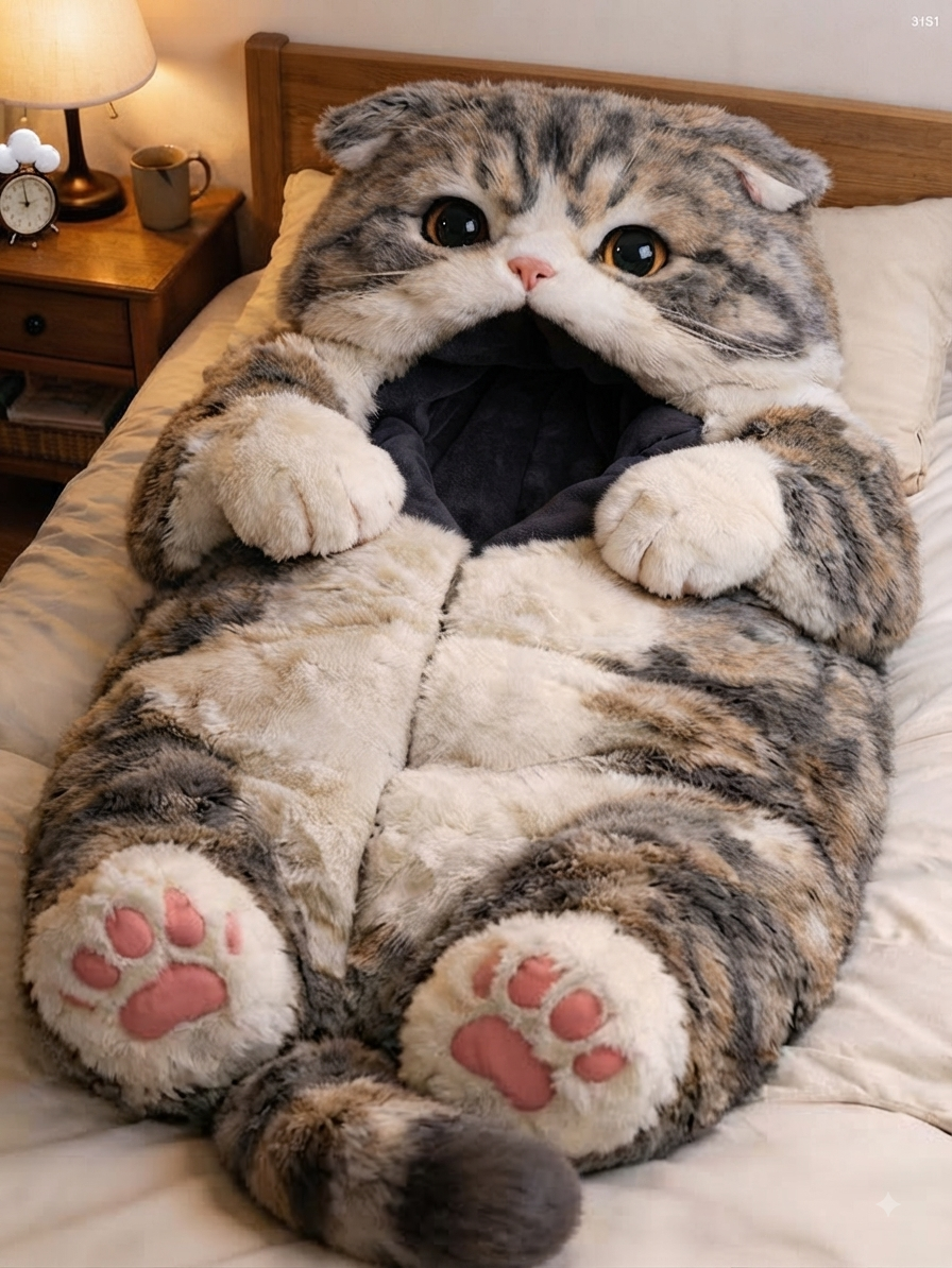 Realistic Cat Sleeping Bag – Plush Wearable Blanket for Kids & Adults